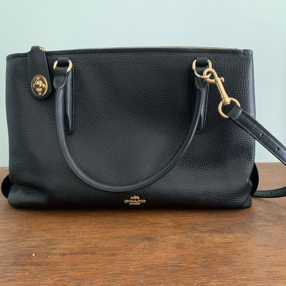 Coach Black Pebbled Brooklyn Carryall Satchel